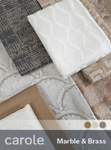 Arrangement of patterned fabrics in warm and cool neutrals.
