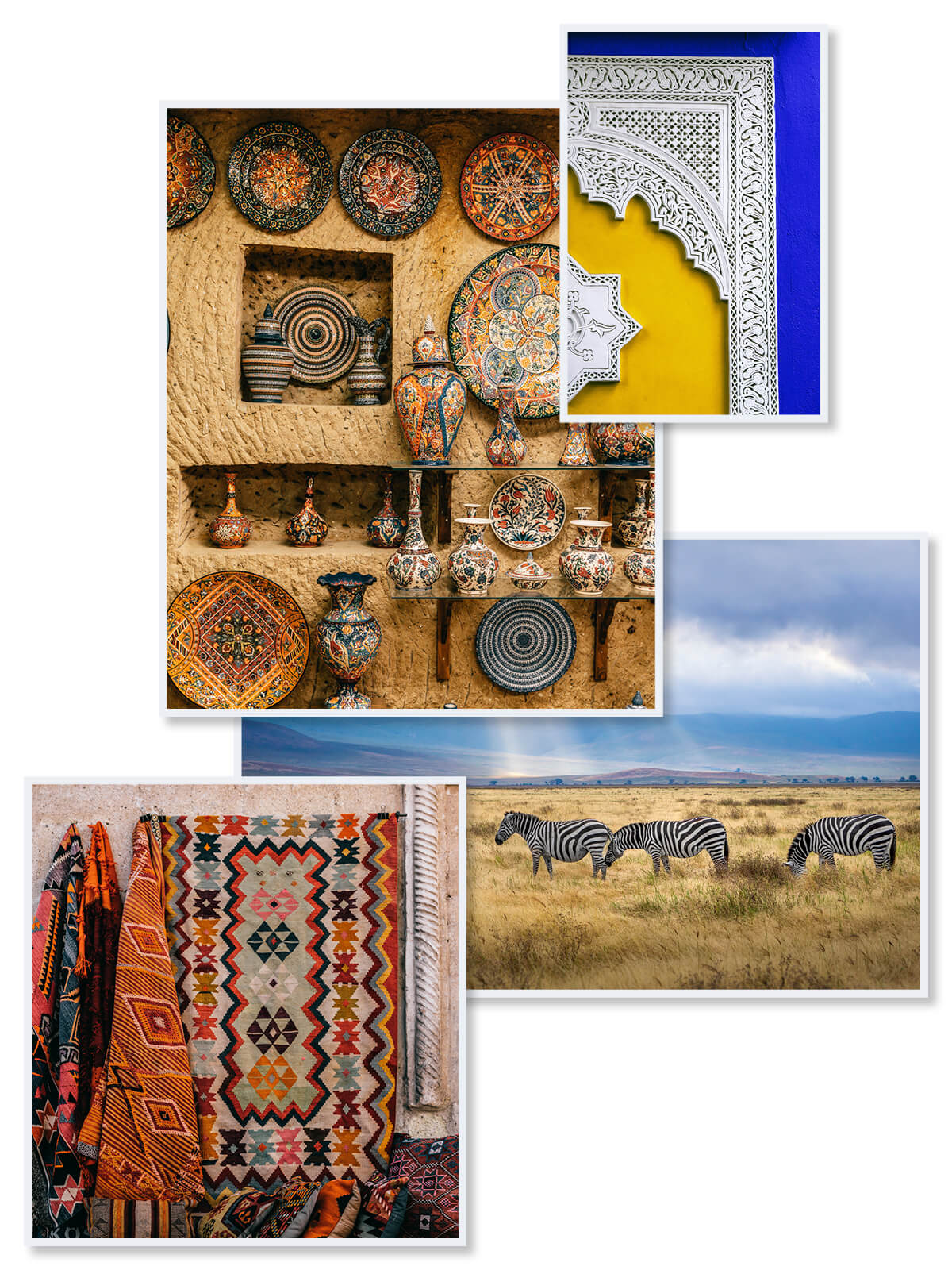 Collage of artwork and nature representing the Global Style trend.