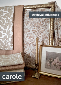 An arrangement of fabrics representing those in the sample book Archival Influences.