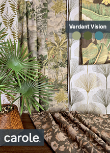 An arrangement of fabrics representing those in the sample book Verdant Vision.