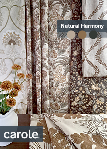 An arrangement of fabrics representing those in the sample book Natural Harmony.