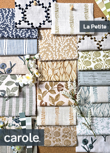 An arrangement of fabrics representing those in the sample book La Petite.