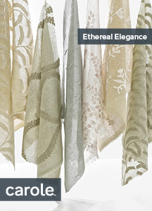 An arrangement of fabrics representing those in the sample book Ethereal Elegance.