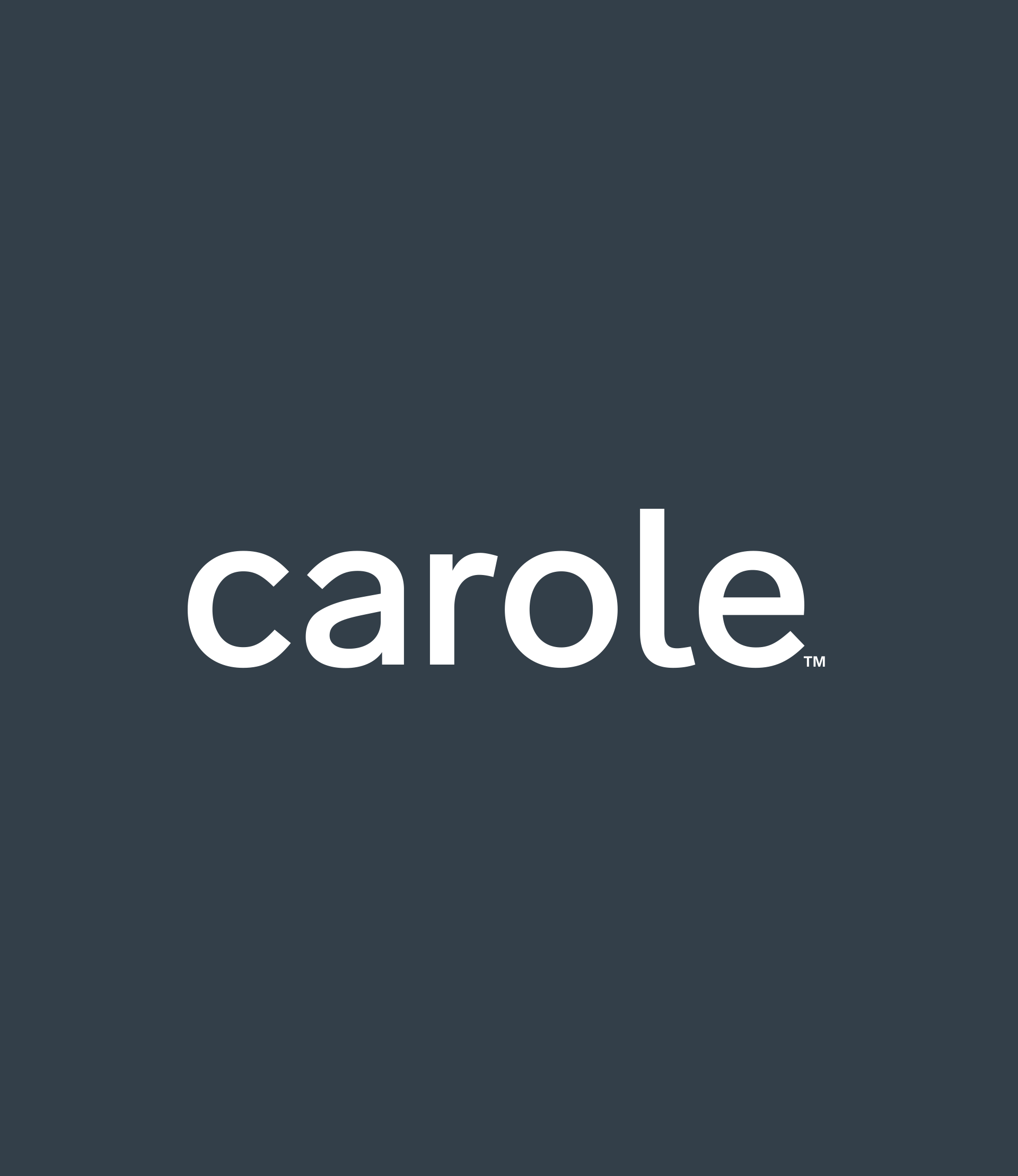 White Carole Fabrics logo on slate blue background.