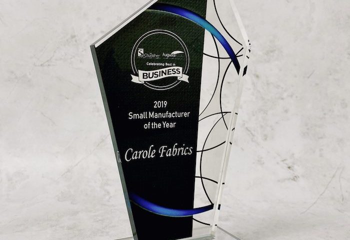 2019 Small Manufacturer of the Year Aware for Carole Fabrics in Augusta, Georgia.