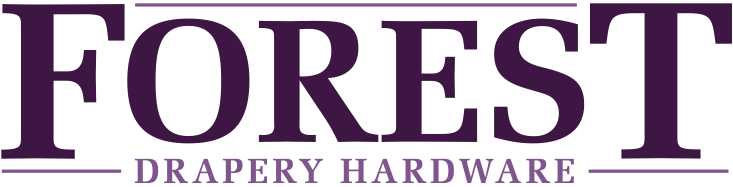 Forest Drapery Hardware logo in purple on a white background.